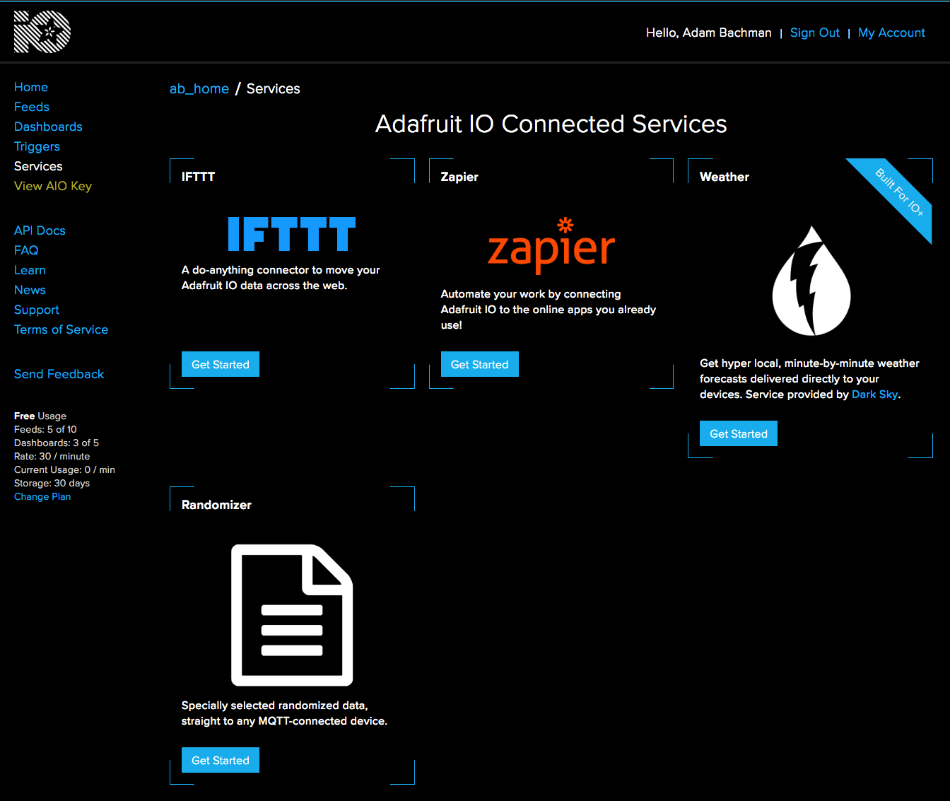 External Service Integrations home page